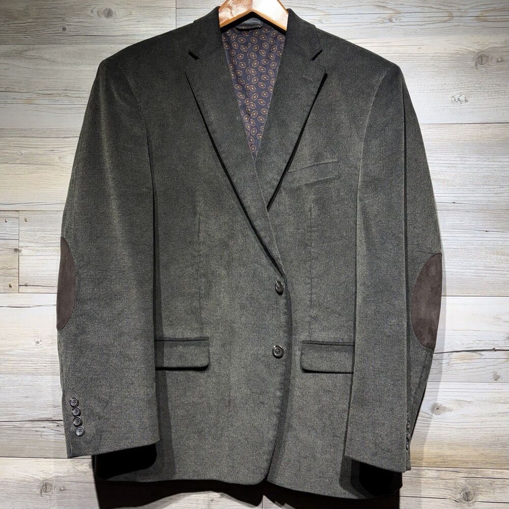 Chaps Blazer Mens 46R Gray Corduroy Elbow Patches City Business Casual Academia